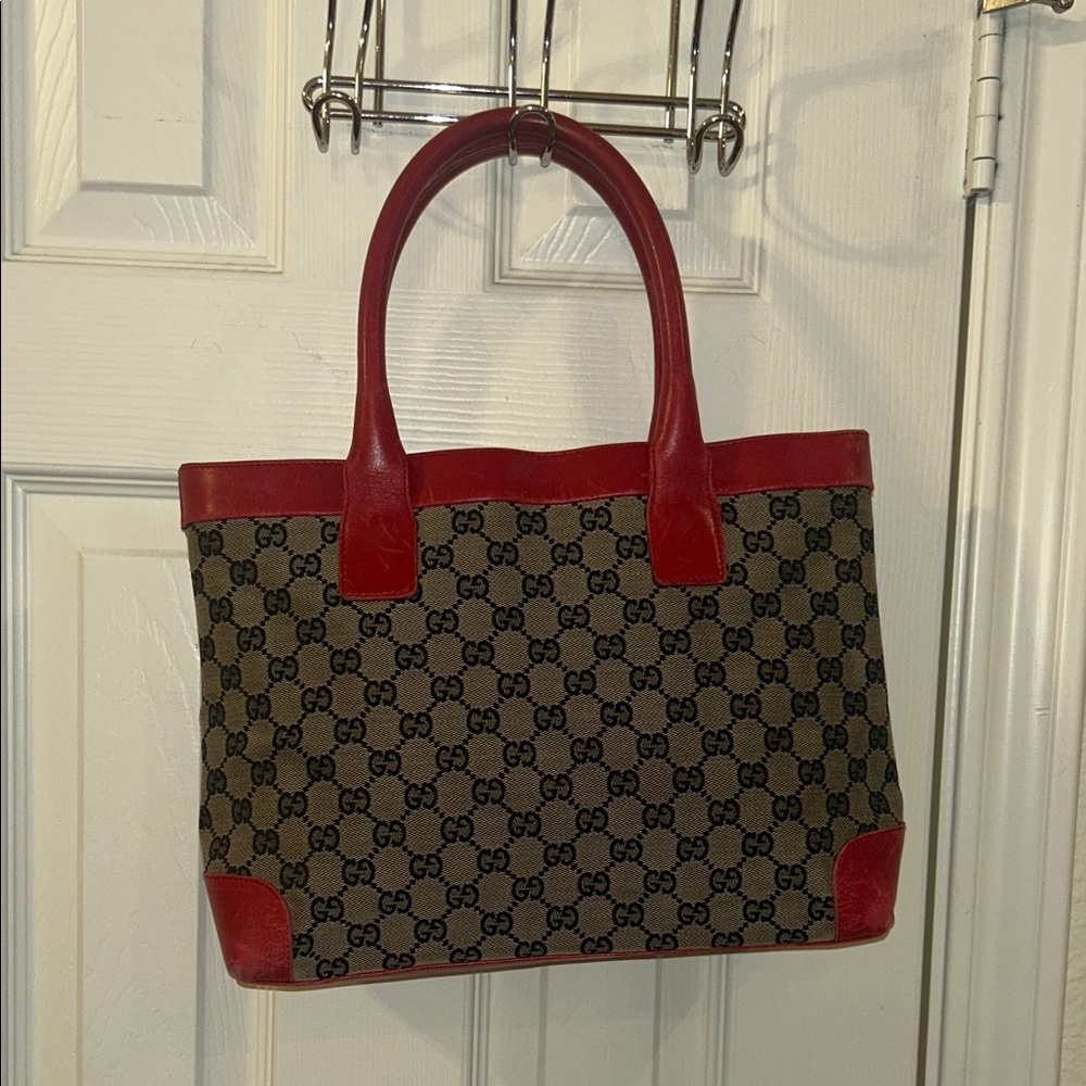 AUTHENTIC Gucci Red and Brown Signature Tote Bag